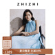 致知ZHIZHI 向湖邊 飄帶領(lǐng)露肩A字連衣裙2025新款夏日多巴胺穿搭 冰河藍 M