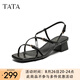 他她（TATA）綁帶粗跟涼鞋女鞋一字帶氣質(zhì)簡約涼鞋2025夏新款 黑色 37