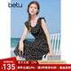 百圖betu女裝2025夏季新款連衣裙無(wú)袖皺皺碎花小飛袖沙灘裙子2506T47 黑色 L