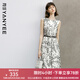 顏域水墨印花連衣裙女2024新款夏裝復(fù)古優(yōu)雅背心裙中長款圓領(lǐng)裙子 黑白花 M/38