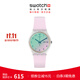 斯沃琪（Swatch）瑞士手表 無盡雪粉 雙日歷生日禮物男女時尚腕表 粉紅色