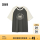 森馬（Semir）短袖T恤女中長(zhǎng)款圓領(lǐng)套頭衫寬松夏季拼色插肩袖衣服107324100023