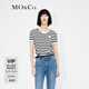 MO&Co.經(jīng)典條紋珠繡logo短袖短款薄款針織衫白黑條上衣女摩安珂 白黑條色-第2批 M 165