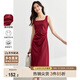 尚都比拉法式高級感連衣裙女秋季赫本風(fēng)長款氣質(zhì)A字裙抽褶收腰顯瘦背帶裙