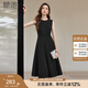 她池優(yōu)雅氣質(zhì)小黑裙女2025秋裝新款圓領(lǐng)中長款顯瘦連衣裙