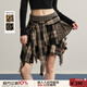 UNIFREE【秋裝新品】UNIFREE復(fù)古格子短裙女不規(guī)則設(shè)計感美式高腰半身裙 黑格子 S