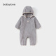 babylove【清倉】嬰幼兒連體衣秋冬奧粒絨拉鏈哈衣爬服寶寶保暖連帽外出服 鉛灰色 90cm