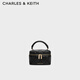 CHARLES&KEITH菱格鏈條手提斜挎小方包盒子包包女包生日禮物CK2-80782534 Black黑色 小包