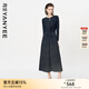 顏域波點(diǎn)長(cháng)裙2025新款秋季輕熟風(fēng)收腰顯瘦法式復古過(guò)膝氣質(zhì)連衣裙 黑花 L