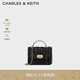 CHARLES&KEITH25秋季新品菱格鏈條手提斜挎包小方包包女包生日禮物CK2-50701608 Black Tweed黑色/白色 S