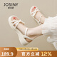 卓詩尼厚底坡跟涼鞋女2025年夏季新款增高小個(gè)子百搭簡(jiǎn)約一字扣帶沙灘鞋 米白色 37