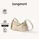 Songmont掛耳系列屋檐包mini設計師款頭層牛皮通勤斜挎hobo包 茯苓白 現貨