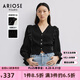 艾諾絲雅詩(shī)【商場(chǎng)同款】春秋新品精致V領(lǐng)荷葉邊收腰修身針織衫30228128 黑色 M