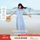 茵曼（INMAN）章若楠同款法式度假女裝木耳邊連衣裙休閑寬松2025夏季新品長裙子  天空藍 L
