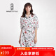 名師路長(cháng)袖印花連衣裙女春秋氣質(zhì)淑女POLO領(lǐng)襯衫裙簡(jiǎn)約H型大擺裙 深紅色 M