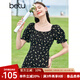 百圖betu女裝夏季新款連衣裙復(fù)古方領(lǐng)短袖桔梗裙連衣裙女2305T62 黑色 M
