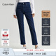 Calvin KleinJeans【磨絨保暖】秋冬女ck刺繡高腰修身直筒彈力牛仔褲J222264 1BJ-牛仔深藍 28