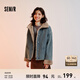 森馬（Semir）牛仔棉服女拼接毛領(lǐng)美式復(fù)古2024冬寬松毛邊夾克街頭潮流 牛仔黃泥染80325 M 160/84A