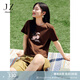 玖姿·安娜蔻【蜜意生活】活力減齡櫻桃釘珠短袖T恤女2025夏季新款 咖啡-第二批 L