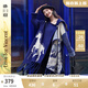 兩三事披肩斗篷外套女秋冬連帽長(zhǎng)款藍(lán)色毛衣開衫外搭大衣梵高信使 藍(lán)色-y F