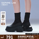 DAPHNE LAB【吳海媛萬(wàn)妮達同款】方糖厚底襪靴女 復古時(shí)尚切爾西短靴彈力靴 經(jīng)典黑【博主同款】 9.5cm 38