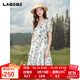 LAGOGO全棉印花系帶連衣裙女拉谷谷2025年夏季新款顯瘦通勤a字裙 混色 XL