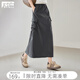 對(duì)白灰色休閑工裝半身裙女2025夏季新款梨形顯瘦中長款開叉直筒裙 深灰色 L 建議拍大一碼