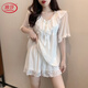浪莎性感睡衣女春夏季帶胸墊2025年新款時(shí)尚網(wǎng)紗薄款可愛(ài)家居服套裝 白色短褲+上衣 M 建議80-100斤