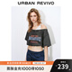 UR2025秋季新款女裝復(fù)古潮流印花不對(duì)稱斜肩領(lǐng)T恤UYV450121 深灰 S