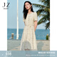 玖姿·安娜蔻清新優(yōu)雅法式bling燙鉆收腰連衣裙女2025夏季新款 花淺米 S