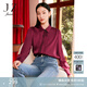 玖姿（JUZUI）翻領(lǐng)寬肩長(cháng)袖襯衫女裝春款簡(jiǎn)約壓褶設計感上衣紅色 酒紅 L