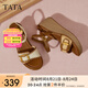 他她（TATA）法式坡跟涼鞋女鞋度假風(fēng)一字帶涼鞋2025夏季新款7MYA1BL5 杏/棕 37