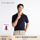TOMMY HILFIGER【純色肌理感】25夏季男純棉通勤POLO襯衫領短袖針織衫04331 藏青色DW5 S （推薦：120-135斤）