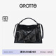 GROTTO個(gè)樂(lè)翻領(lǐng)包真皮大容量通勤小眾機(jī)車(chē)風(fēng)手提單肩斜挎包七夕禮物 經(jīng)典黑(牛皮) S