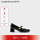 CHARLES&KEITH法式粗跟方頭金屬扣瑪麗珍鞋子女鞋女士生日禮物CK1-60280433 Black Patent黑色 36