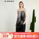S.DEER圣迪奧女裝水墨暈染網(wǎng)紗拼接吊帶連衣裙S223Z126P 深灰/97 M 165