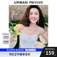 UR【鐘楚曦同款】2025夏季新款女裝波嬉風(fēng)蕾絲條連衣裙UYL750037 藍(lán)色條紋 L