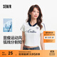森馬（Semir）涼感T|短袖T恤女短款撞色V領(lǐng)夏季2025新款字母修身上衣運動(dòng)風(fēng) 本白10102 L