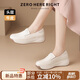 ZHR頭層牛皮樂福鞋女時尚厚底單鞋女增高百搭媽媽鞋 S336 米色 37 