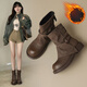ZHR厚底短靴女加絨顯瘦堆堆褲管靴女增高英倫風(fēng)馬丁靴 KN191A棕色37
