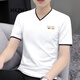 HXZH高檔男裝 短袖t恤男夏季中青年雞心領(lǐng)休閑薄款夏裝體恤v領(lǐng)上衣服 白色 L(115-130斤)