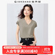 佐丹奴短袖T恤女純棉雙面布親膚透氣純色簡(jiǎn)約V領(lǐng)連袖上衣13325217 55苔綠 M
