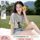香影【小熊奇遇T】灰色短袖t恤女夏2025新款寬松落肩撞色刺繡上衣 熔巖灰色 L 165/88A/110-125斤