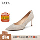 他她（TATA）酒杯鞋婚鞋新娘鞋伴娘鞋宴會高跟鞋女鞋細跟配裙子單鞋新 粉金（7cm）-流光款 35