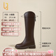 OLJ奢侈高端品牌女靴厚底長靴秋季新款騎士靴時尚內(nèi)增高英倫風(fēng)瘦瘦靴 棕色單里增高7CM 37