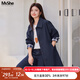 MsShe【設計感格紋風(fēng)衣外套女】大碼女裝2025秋季胖mm顯瘦高級感外套 風(fēng)衣-適中-藏青藍色現貨 2XL