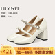 Lily Wei白色簡約休閑瑪麗珍單鞋水鉆一字帶百搭高跟鞋小碼純欲不累腳 白色【跟高7cm】 36