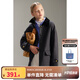 ELLE KIDS童裝 老錢風(fēng)人字紋毛呢大衣女兒童秋冬款?yuàn)A棉中長款保暖厚外套 黑色 120 （110/120）