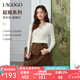 lagogo米色V領(lǐng)修身針織衫女拉谷谷2025年秋季新款彩虹扣百搭上衣 米色 S