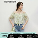 紅袖甜美碎花雪紡襯衫2025夏季新款女裝【花間捕夢(mèng)】荷葉邊一字肩上衣 佩斯里綠花3655 M